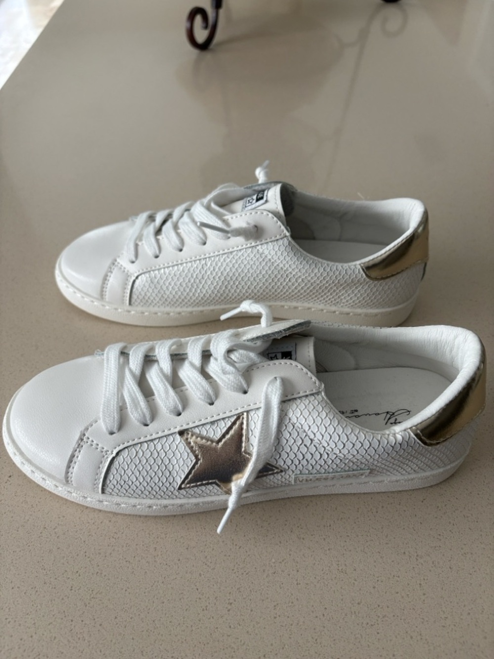 Brand new Vintage Havana White Sneakers with Gold Star Accent